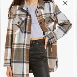 Thread & Supply Plaid Brown and Gray Shirt Jacket